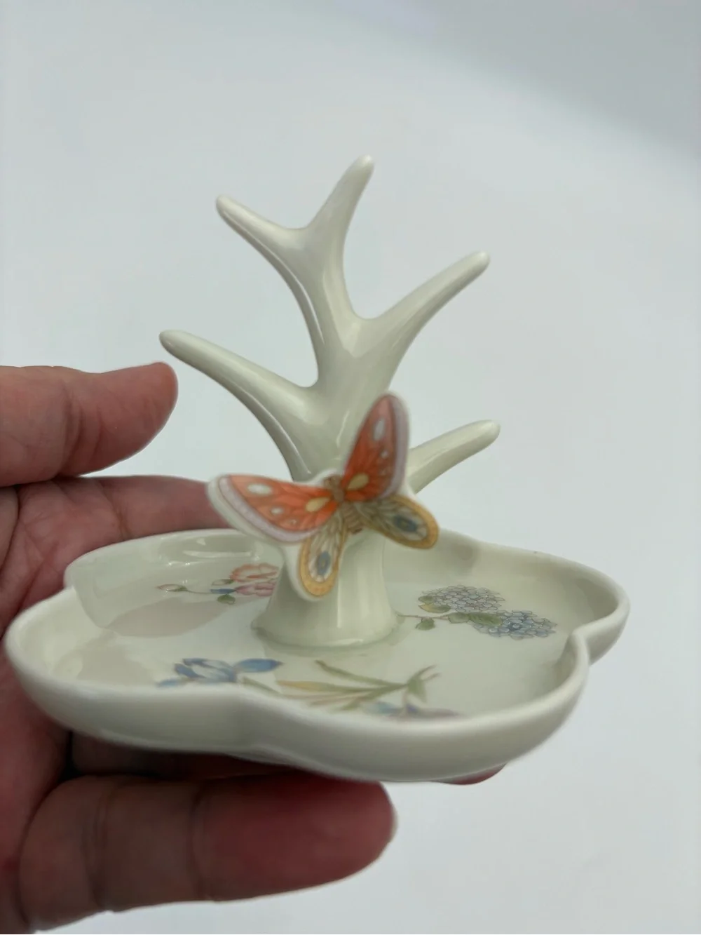 Vintage Porcelain Ring Holder Trinket Dish with Charming Butterfly Detail